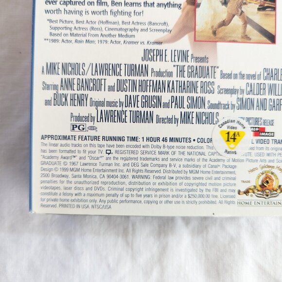 3/$15 The Graduate (1967) VHS movie Anne Bancroft Dustin Hoffman Ac award winner - Picture 6 of 7